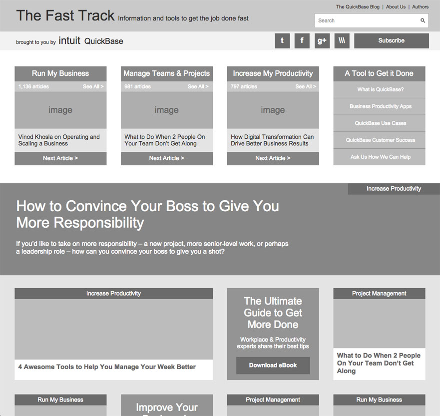 QuickBase Blog wireframe