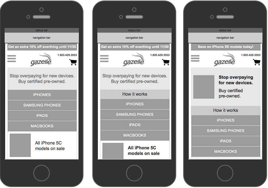 Gazelle homepage redesign wireframe